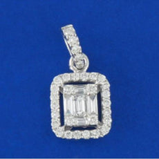 .33CT DIAMOND 18KT WHITE GOLD 3D ROUND & BAGUETTE HALO SQUARE INVISIBLE PENDANT