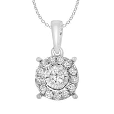 .25CT DIAMOND 14KT WHITE GOLD 3D CLASSIC ROUND SOLITAIRE HALO FLOATING PENDANT