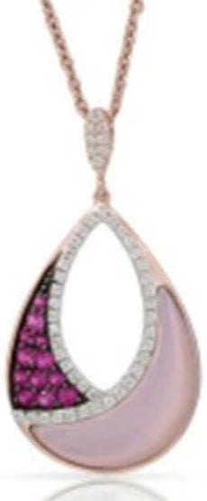 .50CT DIAMOND & AAA RUBY MOTHER OF PEARL 14KT ROSE GOLD 3D TEAR DROP FUN PENDANT