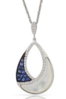 .50CT DIAMOND & AAA SAPPHIRE MOTHER OF PEARL 14KT WHITE GOLD TEAR DROP PENDANT