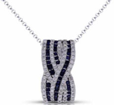 1.15CT DIAMOND & AAA SAPPHIRE 14KT WHITE GOLD 3D MULTI ROW CRISS CROSS PENDANT