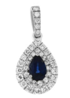 .66CT DIAMOND & AAA SAPPHIRE 14K WHITE GOLD PEAR SHAPE & ROUND TEAR DROP PENDANT