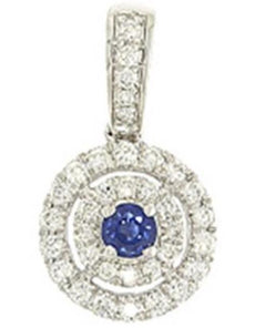 .50CT DIAMOND & AAA SAPPHIRE 14KT WHITE GOLD ROUND SOLITAIRE FLOWER HALO PENDANT