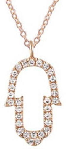 ESTATE .08CT DIAMOND 14KT ROSE GOLD HAMSA CHAMSA LUCKY HAND FLOATING PENDANT