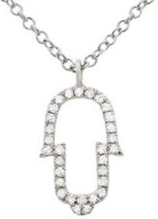 ESTATE .08CT DIAMOND 14KT WHITE GOLD HAMSA CHAMSA LUCKY HAND FLOATING PENDANT
