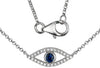 ESTATE .16CT DIAMOND & AAA SAPPHIRE 14KT WHITE GOLD 3D EVIL EYE LUCKY NECKLACE