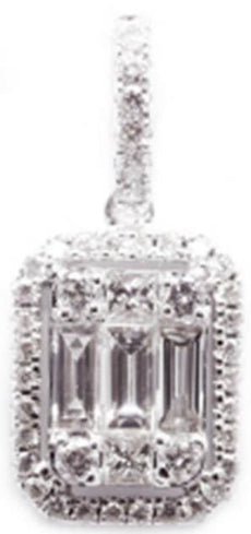 .68CT DIAMOND 18KT WHITE GOLD ROUND & BAGUETTE SQUARE INVISIBLE FLOATING PENDANT