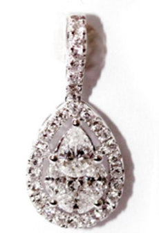 0.58CT DIAMOND 18KT WHITE GOLD CLASSIC PEAR SHAPE & ROUND HALO SOLITAIRE PENDANT