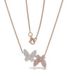 ESTATE 0.43CT DIAMOND 14KT WHITE & ROSE GOLD 3D DOUBLE BUTTERFLY LOVE NECKLACE