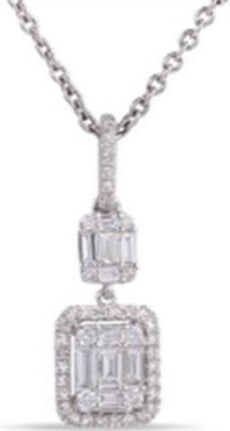 .45CT DIAMOND 14KT WHITE GOLD ROUND & BAGUETTE CLUSTER INVISIBLE SQUARE PENDANT