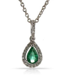 .49CT DIAMOND & AAA EMERALD 14KT WHITE GOLD ROUND & PEAR SHAPE TEAR DROP PENDANT