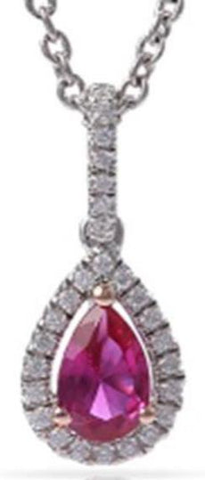 .49CT DIAMOND & AAA RUBY 14KT WHITE GOLD ROUND & PEAR SHAPE TEAR DROP PENDANT