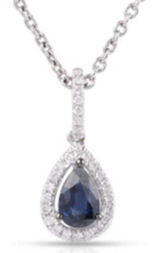 .6CT DIAMOND & AAA SAPPHIRE 14KT WHITE GOLD ROUND & PEAR SHAPE TEAR DROP PENDANT