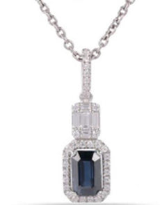 .80CT DIAMOND & AAA SAPPHIRE 14KT WHITE GOLD ROUND & BAGUETTE FLOATING PENDANT