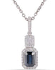 .80CT DIAMOND & AAA SAPPHIRE 14KT WHITE GOLD ROUND & BAGUETTE FLOATING PENDANT