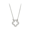 ESTATE .14CT DIAMOND 14KT WHITE GOLD 3D FOUR LEAF CLOVER FLOWER LOVE NECKLACE