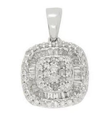 .45CT DIAMOND 14KT WHITE GOLD ROUND & BAGUETTE INVISIBLE SQUARE FLOATING PENDANT