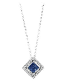 .57CT DIAMOND & AAA SAPPHIRE 14KT WHITE GOLD ROUND & PRINCESS FLOATING PENDANT