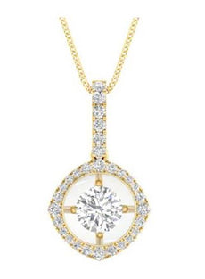 ESTATE .15CT DIAMOND 14KT YELLOW GOLD 3D SOLITAIRE ROUND HALO FLOATING PENDANT