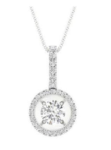 ESTATE .15CT DIAMOND 14KT WHITE GOLD 3D SOLITAIRE ROUND HALO FLOATING PENDANT