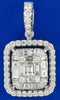 LARGE .92CT DIAMOND 18K WHITE GOLD ROUND & BAGUETTE SQUARE LOVE FLOATING PENDANT