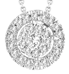 .15CT DIAMOND 14KT WHITE GOLD 3D ROUND INVISIBLE FLOWER HALO FLOATING PENDANT