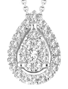 .15CT DIAMOND 14KT WHITE GOLD 3D ROUND INVISIBLE HALO TEAR DROP FLOATING PENDANT