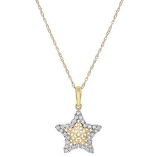 ESTATE .16CT DIAMOND 14KT WHITE & YELLOW GOLD 3D STAR FILIGREE FLOATING PENDANT