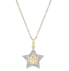 ESTATE .18CT ROUND DIAMOND 14KT YELLOW GOLD 3D STAR FILIGREE FLOATING PENDANT