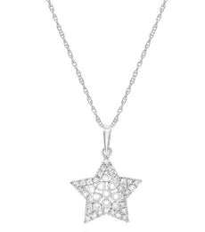 ESTATE .18CT DIAMOND 14KT WHITE GOLD 3D CLASSIC STAR FILIGREE FLOATING PENDANT