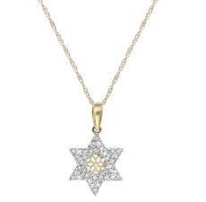 ESTATE .15CT DIAMOND 14KT YELLOW GOLD 3D STAR OF DAVID OPEN FILIGREE PENDANT