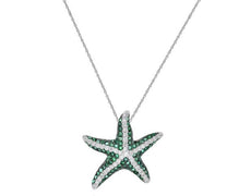2.29CT DIAMOND & AAA EMERALD 14KT WHITE GOLD 3D STARFISH FUN FLOATING PENDANT