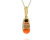 ESTATE .25CT DIAMOND & AAA ORANGE ENAMEL 14KT YELLOW GOLD BABY SHOE FUN PENDANT