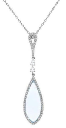 3.95CT DIAMOND AAA WHITE & BLUE TOPAZ 14KT WHITE GOLD TEAR DROP FLOATING PENDANT