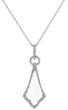 3.48CT DIAMOND & AAA WHITE TOPAZ 14KT WHITE GOLD 3D TEAR DROP FLOATING PENDANT