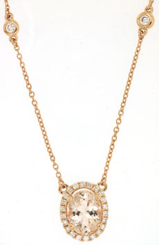 1.27CT DIAMOND & AAA MORGANITE 14KT ROSE GOLD OVAL & ROUND FLOWER LOVE NECKLACE