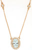1.37CT DIAMOND & AAA AQUAMARINE 14KT ROSE GOLD OVAL & ROUND FLOWER LOVE NECKLACE