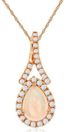0.55CT DIAMOND & AAA OPAL 14KT ROSE GOLD 3D PEAR SHAPE & ROUND FLOATING PENDANT