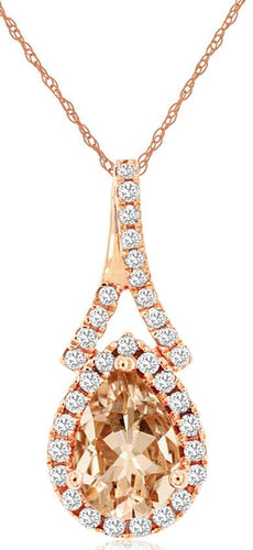 0.80CT DIAMOND & AAA MORGANITE 14KT ROSE GOLD PEAR SHAPE & ROUND FLOATING PENDANT