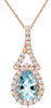 0.80CT DIAMOND & AAA AQUAMARINE 14K ROSE GOLD PEAR SHAPE & ROUND FLOATING PENDANT