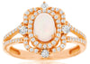 0.83CT DIAMOND & AAA OPAL 14KT ROSE GOLD 3D OVAL & ROUND FLOWER SQUARE LOVE RING