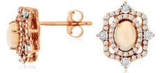 ESTATE .99CT DIAMOND & AAA OPAL 14KT ROSE GOLD 3D FILIGREE OVAL STUD EARRINGS