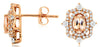 1.19CT DIAMOND & AAA MORGANITE 14KT ROSE GOLD OVAL & ROUND FLOWER STUD EARRINGS