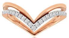 0.20CT DIAMOND 14KT ROSE GOLD 3D CLASSIC ROUND DOUBLE V SHAPE BUTTERFLY FUN RING