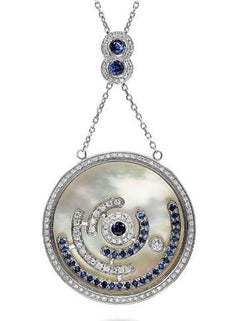 1.27CT DIAMOND SAPPHIRE & MOTHER OF PEARL 18K WHITE GOLD CIRCLE OF LIFE NECKLACE