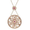 ESTATE 1.12CT DIAMOND & AAA RUBY 18K ROSE GOLD 3D CIRCULAR FLOWER FUN NECKLACE