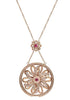 ESTATE 1.12CT DIAMOND & AAA RUBY 18K ROSE GOLD 3D CIRCULAR FLOWER FUN NECKLACE