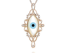 ESTATE .11CT DIAMOND 14KT ROSE GOLD 3D CLASSIC EVIL EYE LUCKY FILIGREE PENDANT