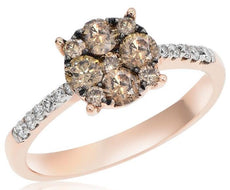 .95CT WHITE & CHOCOLATE FANCY DIAMOND 14KT ROSE GOLD 3D FLOWER ENGAGEMENT RING
