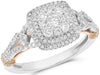 .92CT DIAMOND 18KT WHITE & ROSE GOLD ROUND CLUSTER SQUARE DOUBLE HALO FUN RING